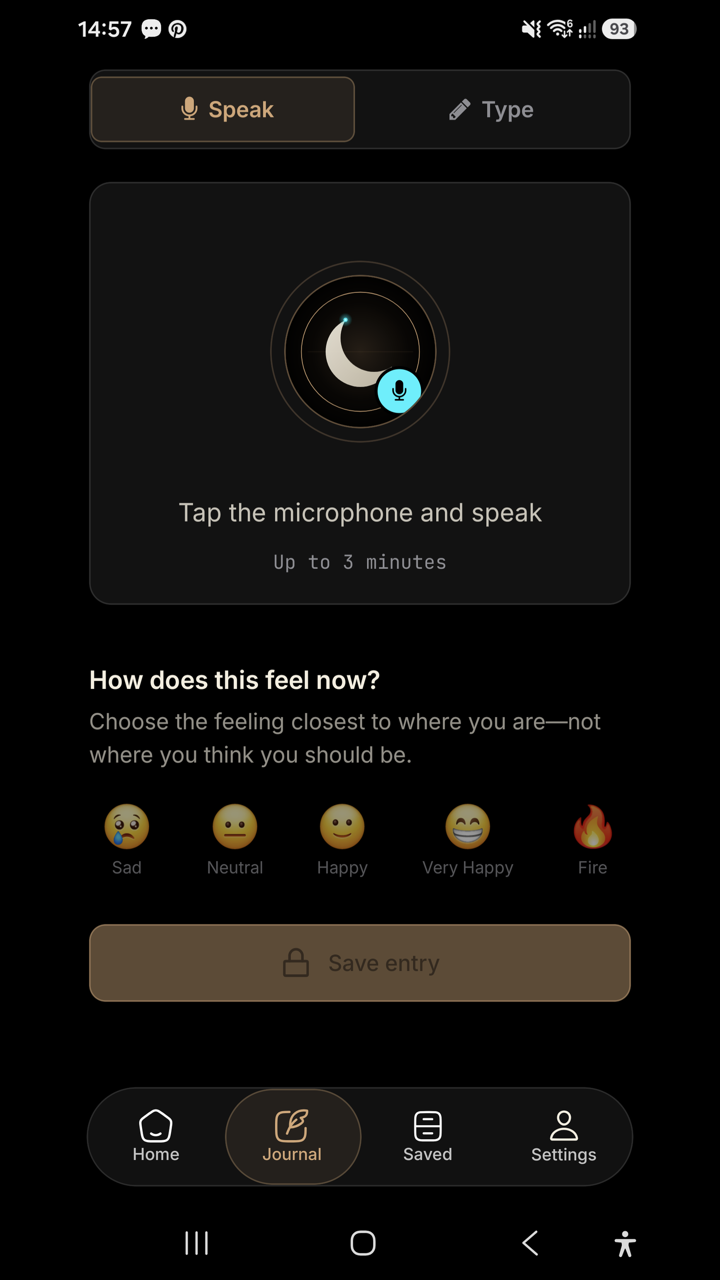The journal screen